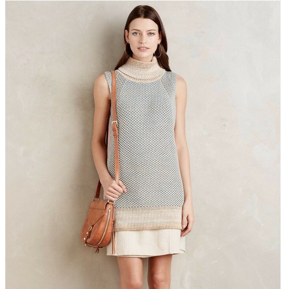 New $228 Anthropologie Raoul Color Block Turtleneck Pullover Sweater Vest SMALL